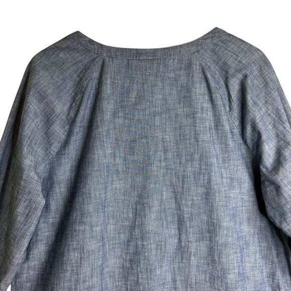 NEW J.Jill Shift Dress LARGE Chambray Pintuck Button Front Long Sleeves Boho - Picture 12 of 13